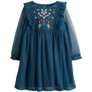 open lace back dress Embroidered Tulle Ruffle Dress-Stormbolt Blue Embroidery main image 1